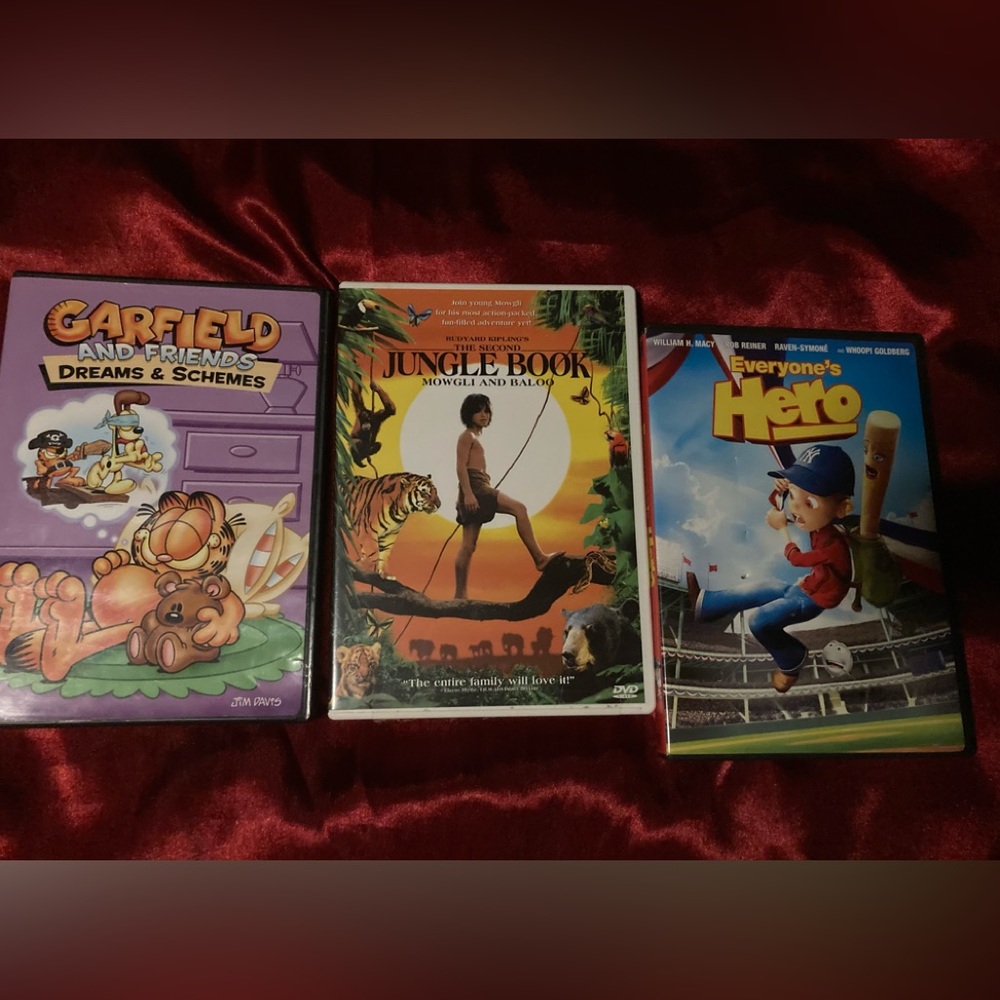 Lot of 3 DVDs:  Garfield and Friends, The 2nd Jungle Book, and Everyone’s Hero